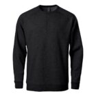 Dark gray henley sweatshirt with long sleeves, buttoned placket, and crew neckline.