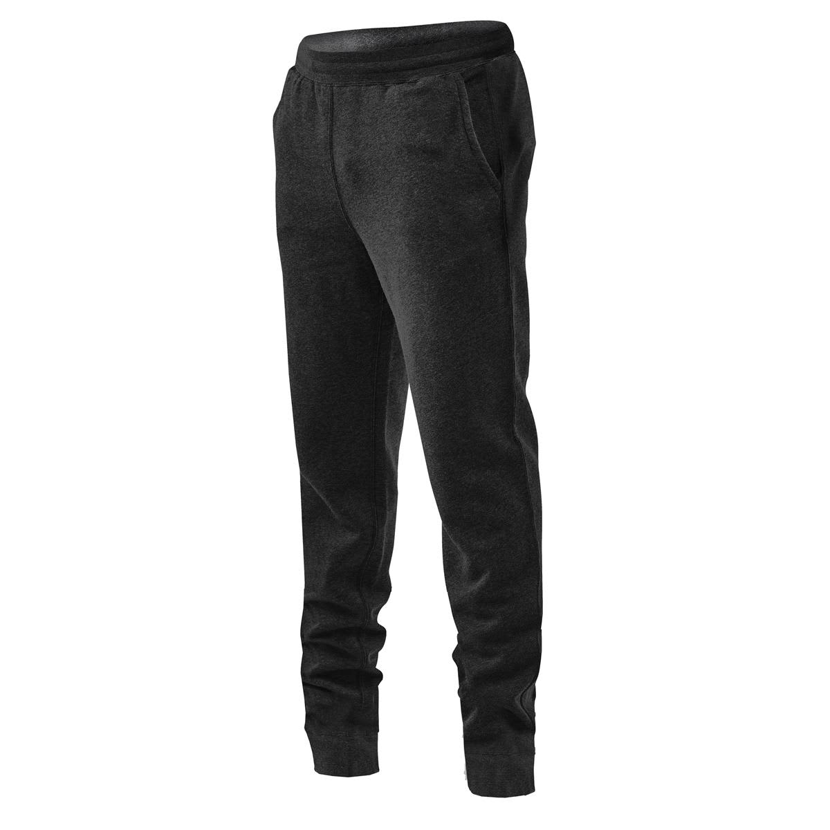 Black sweatpants with an elastic waistband and pockets, displayed against a white background.