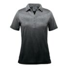 Gray and black ombre womens polo shirt with short sleeves and buttons.