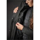 Person inspecting the inside pocket of a dark coat.