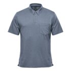 Gray polo shirt with a pocket on the chest, displayed on a plain white background.