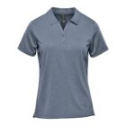 Gray short-sleeved polo shirt with a collar and buttons, viewed from the front.