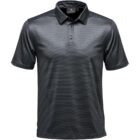Gray striped polo shirt on a white background.