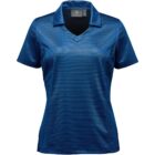 Blue striped short-sleeve polo shirt with a collar.