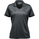 Dark gray striped short-sleeve polo shirt on a white background.
