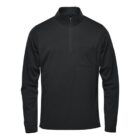 Dark green pullover with quarter zip and chest pocket.