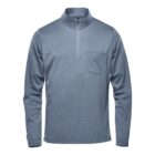 Gray quarter-zip long-sleeve shirt with a chest pocket.
