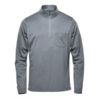 Gray quarter-zip pullover with chest pocket on a white background.