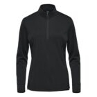 Black long-sleeve pullover with a quarter zip on a white background.