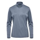 Blue long-sleeve pullover with a quarter-zip collar, designed for women.