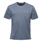 Blue short-sleeve t-shirt with a chest pocket on a white background.