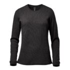 Black long-sleeve waffle-knit shirt on a white background.