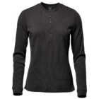 Black long-sleeve henley shirt with buttons on the front.