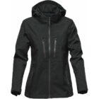 Dark green hooded jacket with zipper closure and chest pockets.