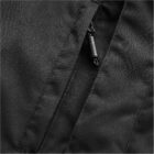 Close-up of a black fabric with a zip pocket and small zipper pull.