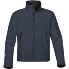 Dark gray zip-up jacket with high collar and zippered pockets on sleeves and sides.