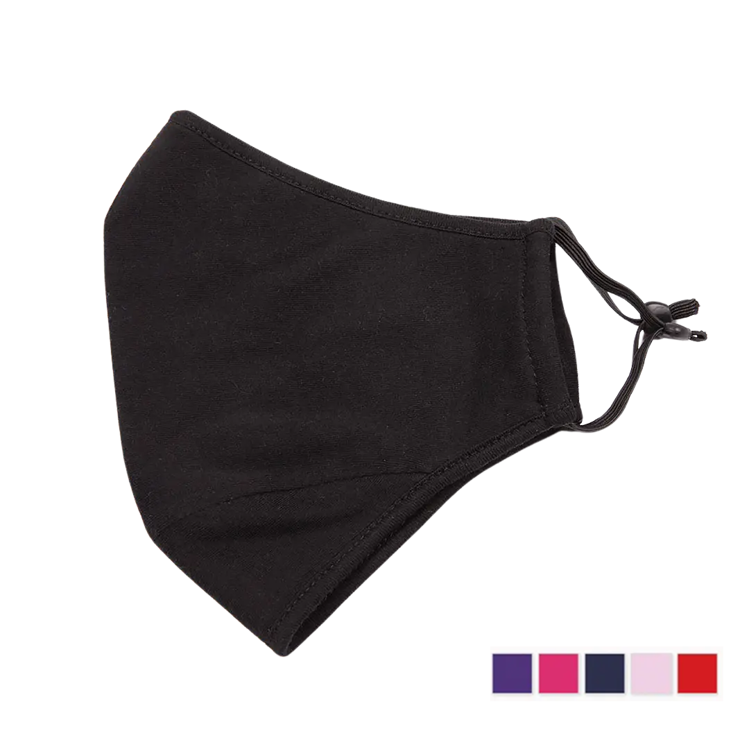 Kids 3 Layer Cotton Face Mask, black, adjustable ear loops, various colors available.