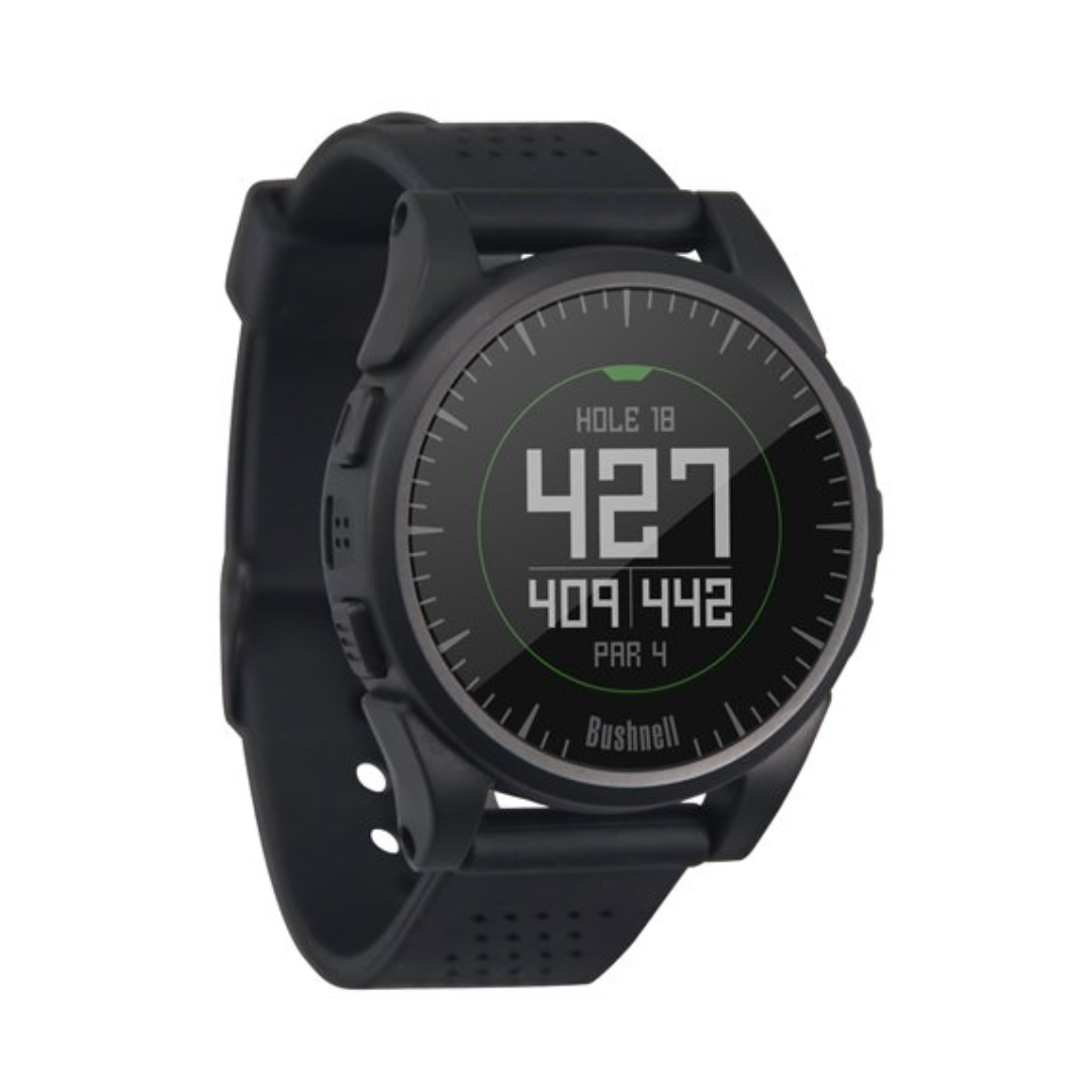 GreenMaster Navigator GPS watch displays golf course details.