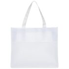 A white tote bag with two short handles and a transparent mesh section at the top. The main body of the bag is opaque, and the design is simple and minimalist. The bag is shown against a plain white background.