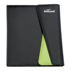A closed black and green folder with a flap design, featuring the SeaLand logo in white on the top right corner.