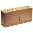 A brown cardboard box labeled Crescent Wine Bottle Holder. The design includes a crescent moon graphic and text describing it as a simple, elegant holder crafted from bamboo to balance a single wine bottle.