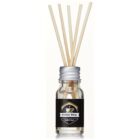 A clear glass diffuser bottle filled with wooden reeds. The bottle has a silver cap and a dark label featuring a coffee cup graphic and text that reads Coffee Shop. The reeds are sticking out from the open top.