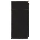 A black leather case with white stitching, featuring a flap at the top and visible metallic snap closure on the side. The stitching creates a border around the main body of the case.