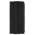 A black zippered pouch with visible stitching. It has a wide black elastic band attached vertically in the center. The zipper features a small metal pull tab.