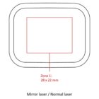 Diagram showing a rectangular zone labeled Zone 1: 28 x 22 mm inside a larger rounded rectangle. The text below reads Mirror laser / Normal laser.