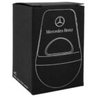 Black packaging box featuring a line drawing of a Mercedes-Benz wireless speaker. The design includes a Mercedes-Benz logo and brand name in white. The box has a minimalistic style with a sleek, modern look.