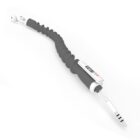 A white and black flexible medical instrument with segmented sections, resembling an endoscope. It has small sensor or camera components at the tip and a digital readout display near the handle.