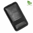 Black leather glasses case with an elastic band across the front. The image includes a CO2 Neutral label in the top right corner.