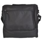 Black fabric laptop bag with a front zip pocket and adjustable shoulder strap. The bag has a simple, professional design with other compartments not visible from the front.