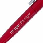 Close-up of a red pen with image collection written on the side in white text. The pen features a silver clip at the top.