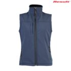 Blue sleeveless softshell vest with zipper pockets and high collar, Result logo in corner.