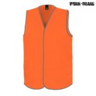 An orange high-visibility safety vest with gray trim is displayed against a white background. The words WORK-GUARD appear in the top right corner.