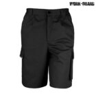 Black cargo shorts with multiple pockets, including side flaps and a button closure. The WORK-GUARD logo is displayed in the top right corner.