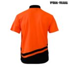 Bright orange short-sleeve polo shirt, viewed from the back. It features a black collar and two black diagonal stripes near the bottom. WORK-GUARD is printed in black at the top right.