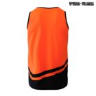 A sleeveless, bright orange sports jersey with black trim and two horizontal black stripes near the bottom. The WORK Guard logo is in the top right corner. The jersey is shown from the back.