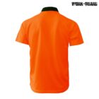 Bright orange short-sleeve shirt with a black collar, viewed from the back. The Work-Guard logo is in the top right corner.