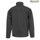 A black jacket is displayed from the back, featuring long sleeves and a high collar. The Result Genuine Recycled logo is visible in the top right corner. The fabric appears to be sturdy and suitable for outerwear.