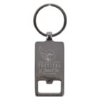 A silver keychain with an integrated bottle opener, engraved with the Kentucky Derby Festival logo and the slogan Let Yourself Go! along with the URL www.kdf.org.