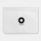 A transparent plastic pouch with a white seal strip at the top. The front features the Macquarie Bank logo in black, consisting of a stylized circle and the text MACQUARIE BANK below it.