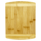 A rectangular bamboo cutting board with smooth, light brown surface featuring natural wood grain patterns. The board has slightly rounded top and bottom edges.