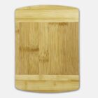 A rectangular wooden cutting board with a natural grain pattern and light beige color is placed on a white background.