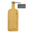 A wooden cutting board with a long handle and a black loop hangs from the handle. The board is light brown with a logo stamped near the bottom. A label indicates where a logo might be placed.