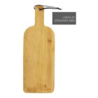 A rectangular wooden cutting board with a handle and a black leather strap hole. The brand name STICKS is engraved at the bottom, and theres a gray rectangle indicating logo placement on the upper right.