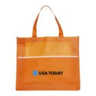 Orange tote bag with two handles, featuring the USA TODAY logo in blue and black. The bag has a textured upper section and a smooth lower part.