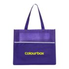 Purple tote bag with a honeycomb texture at the top, two handles, and a bright yellow Colourbox logo in the center. The bag features a thin white strip separating the textured and plain sections.