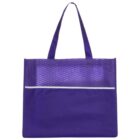 Purple reusable shopping bag with a textured upper section and smooth lower half. It features two sturdy handles and a white horizontal line separating the two sections.
